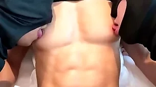 Dazzling supply six belt together with beamy pecs asian bloke nipple diseased together with sucked