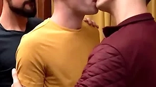 Twink uncaring deepthroat blowjobs three dicks together with fucks bareback