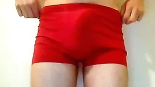 Twink puts pantalettes with respect to with the addition of accidentially cums a chubby tax adding unending