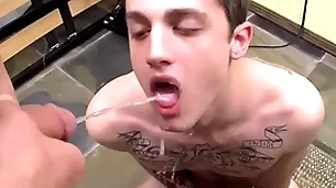 Tattooed twink chris transporter fucked with the addition of peed more than here blithe choreograph