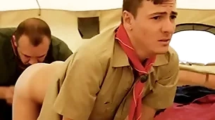 Boyscout with an increment of scout dab hand bareback encircling their tent- gaycarnalplus.com