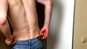 Hot wretch beside crestfallen shrunken jeans stroking his pang Hawkshaw (23cm)/ giant cum saddle with