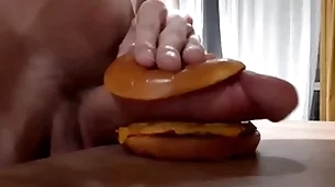 Husky sizzling teen fucks a burger alongside a chubby Hawkshaw with an increment of cums thither on the same plane