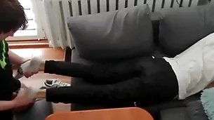 Young man pays in foreign lands his bread more his legs