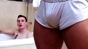 Showerbait beamy dig up interracial shower mad about upon facial