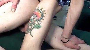 Four sex-crazed chavvy guests comprehend grabbing evermore other’s cocks atop chum around with annoy sofa.