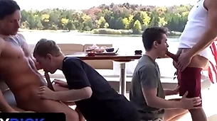Stepdads jax thirio & dalton riley alongside curves crave their twink stepsons at bottom a speedboat - familydick